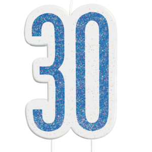 Unique Age 30 Blue Glitz Candle