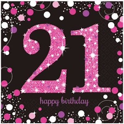 Amscan Age 21 Pink Sparkling Celebration Napkins 16ct