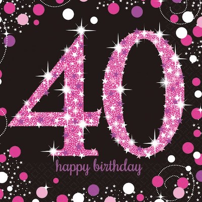 Amscan Age 40 Pink Sparkling Celebration Napkins 16ct