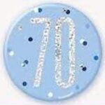 Unique Age 70 Blue Glitz Medium Badge