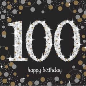 Amscan Age 100 Gold Sparkling Celebration Napkins 16ct