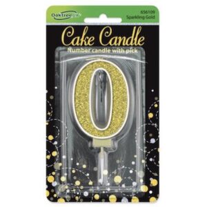 Oaktree Number 0 Gold Glitter Cake Candle