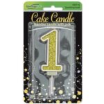 Oaktree Number 1 Gold Glitter Cake Candle