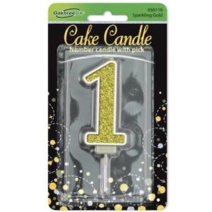 Oaktree Number 1 Gold Glitter Cake Candle