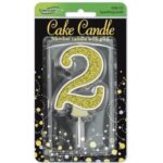 Oaktree Number 2 Gold Glitter Cake Candle