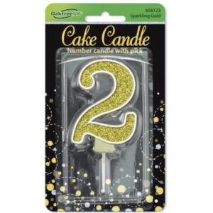 Oaktree Number 2 Gold Glitter Cake Candle
