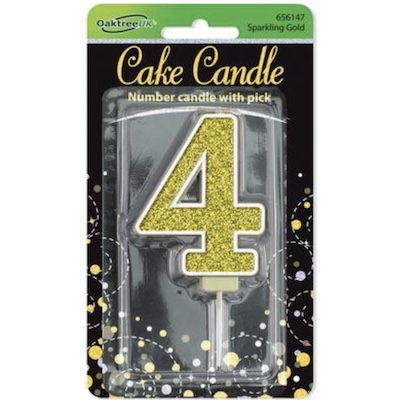 Oaktree Number 4 Gold Glitter Cake Candle
