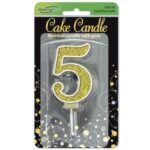 Oaktree Number 5 Gold Glitter Cake Candle