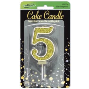 Oaktree Number 5 Gold Glitter Cake Candle
