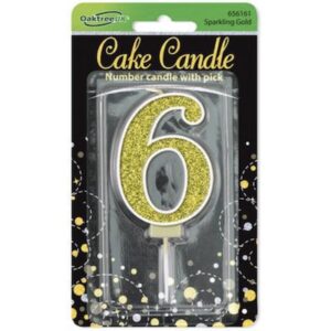 Oaktree Number 6 Gold Glitter Cake Candle