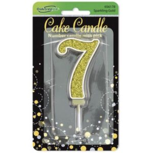 Oaktree Number 7 Gold Glitter Cake Candle