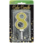 Oaktree Number 8 Gold Glitter Cake Candle