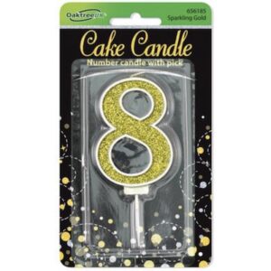 Oaktree Number 8 Gold Glitter Cake Candle