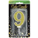 Oaktree Number 9 Gold Glitter Cake Candle