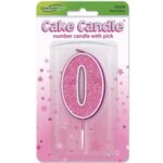 Oaktree Number 0 Pink Glitter Cake Candle