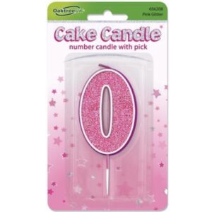 Oaktree Number 0 Pink Glitter Cake Candle