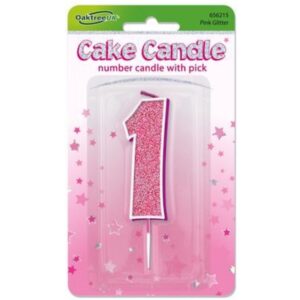 Oaktree Number 1 Pink Glitter Cake Candle