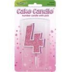 Oaktree Number 4 Pink Glitter Cake Candle