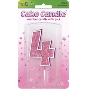 Oaktree Number 4 Pink Glitter Cake Candle