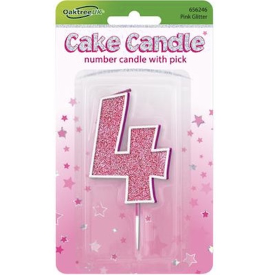 Oaktree Number 4 Pink Glitter Cake Candle