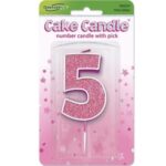 Oaktree Number 5 Pink Glitter Cake Candle