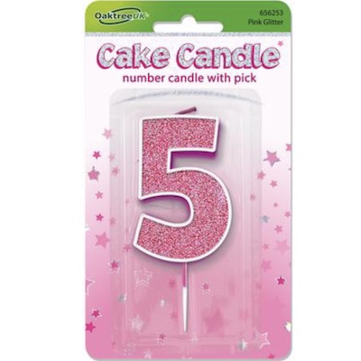 Oaktree Number 5 Pink Glitter Cake Candle