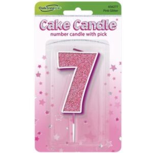 Oaktree Number 7 Pink Glitter Cake Candle