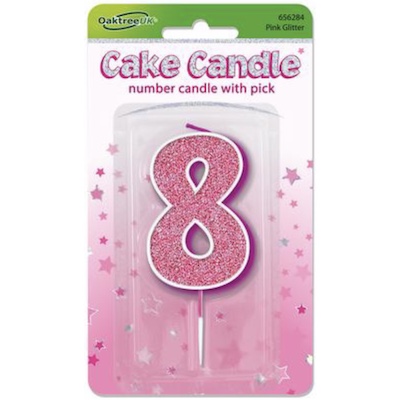 Oaktree Number 8 Pink Glitter Cake Candle