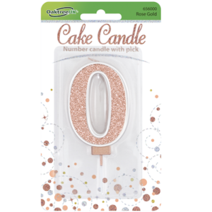 Oaktree Number 0 Rose Gold Glitter Cake Candle