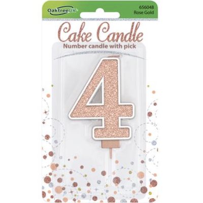 Oaktree Number 4 Rose Gold Glitter Cake Candle
