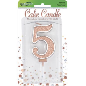 Oaktree Number 5 Rose Gold Glitter Cake Candle