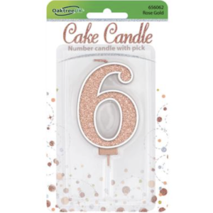 Oaktree Number 6 Rose Gold Glitter Cake Candle