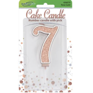 Oaktree Number 7 Rose Gold Glitter Cake Candle