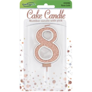 Oaktree Number 8 Rose Gold Glitter Cake Candle