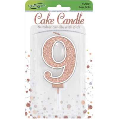 Oaktree Number 9 Rose Gold Glitter Cake Candle