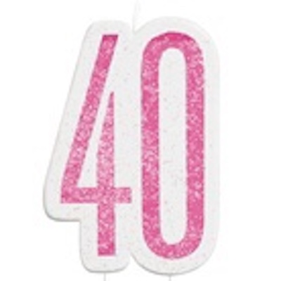 Unique Age 40 Pink Glitz Candle
