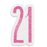Unique Age 21 Pink Glitz Candle