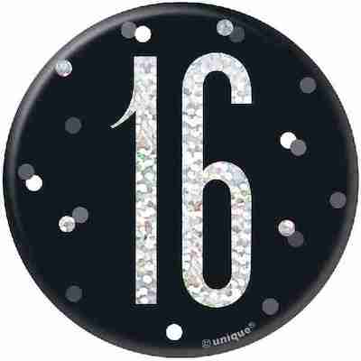 Unique Age 16 Black Glitz Medium Badge