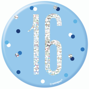 Unique Age 16 Blue Glitz Medium Badge