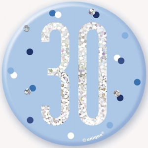 Unique Age 30 Blue Glitz Medium Badge