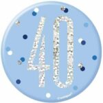 Unique Age 40 Blue Glitz Medium Badge