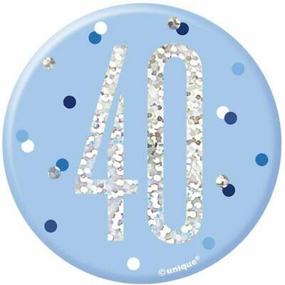Unique Age 40 Blue Glitz Medium Badge