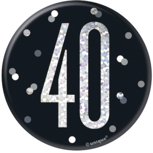 Unique Age 40 Black Glitz Medium Badge
