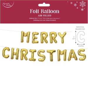 North Pole 14" Gold Merry Christmas Balloon Banner Kit