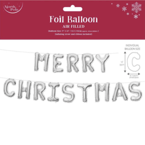 North Pole 14" Silver Merry Christmas Balloon Banner Kit