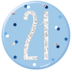 Unique Age 21 Blue Glitz Medium Badge