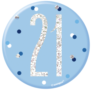 Unique Age 21 Blue Glitz Medium Badge