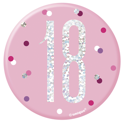 Unique Age 18 Pink Glitz Medium Badge