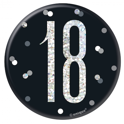 Unique Age 18 Black Glitz Medium Badge