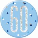 Unique Age 60 Blue Glitz Medium Badge